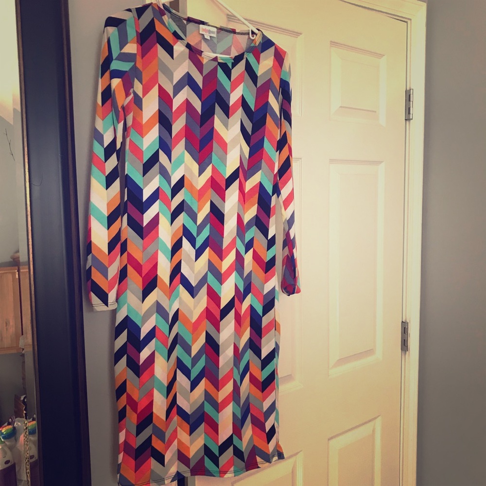 LuLaRoe chevron rainbow unicorn Debbie dress